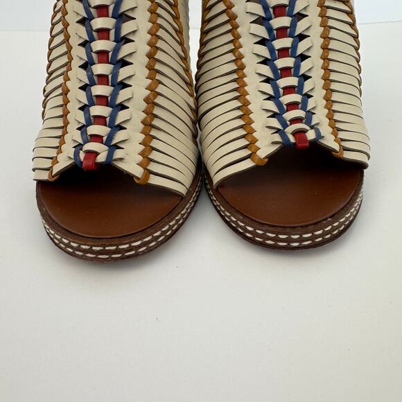Tory Burch Pecha Woven Leather Shoes Mules Sandals in Dulce de Leche 9.5M - Picture 4 of 11